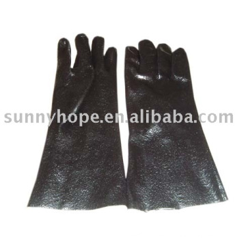 Schwarzer PVC-Tauchhandschuh mit rauem Finish für chemische Verarbeitung, Autowaschhandschuh